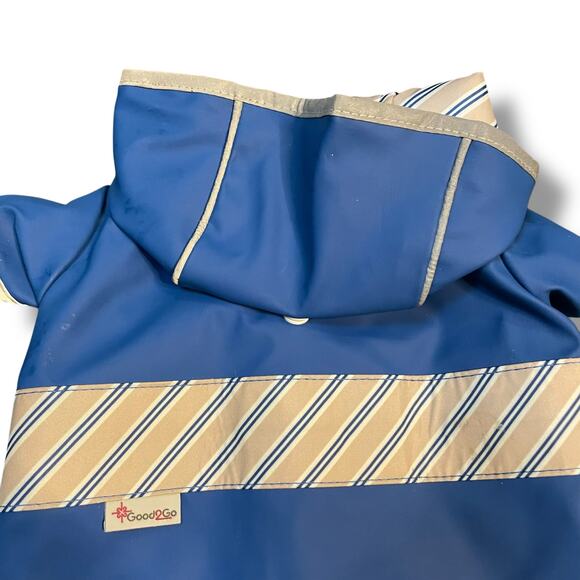 Good2Go Dog Raincoat Coat XS Hood Pup Reversible Jacket Hook Loop Blue Stripes - Picture 5 of 12